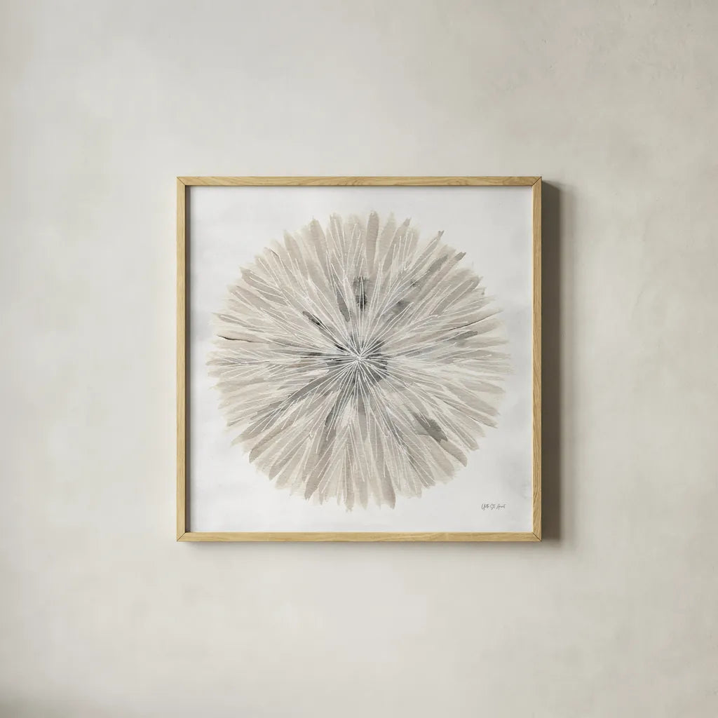 Natures Pinwheel I Texture by Yvette St. Amant. Shown in a natural wood glass frame for a timeless modern aesthetic. Available as an archival giclee rolled canvas, fine art paper, or poster print. SKU 90053a.