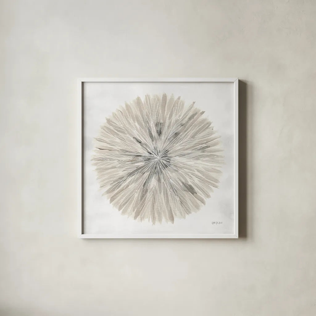 Natures Pinwheel I Texture by Yvette St. Amant. Shown in a crisp white glass frame for a clean and minimalist style. Available as an archival giclee rolled canvas, fine art paper, or poster print. SKU 90053a.