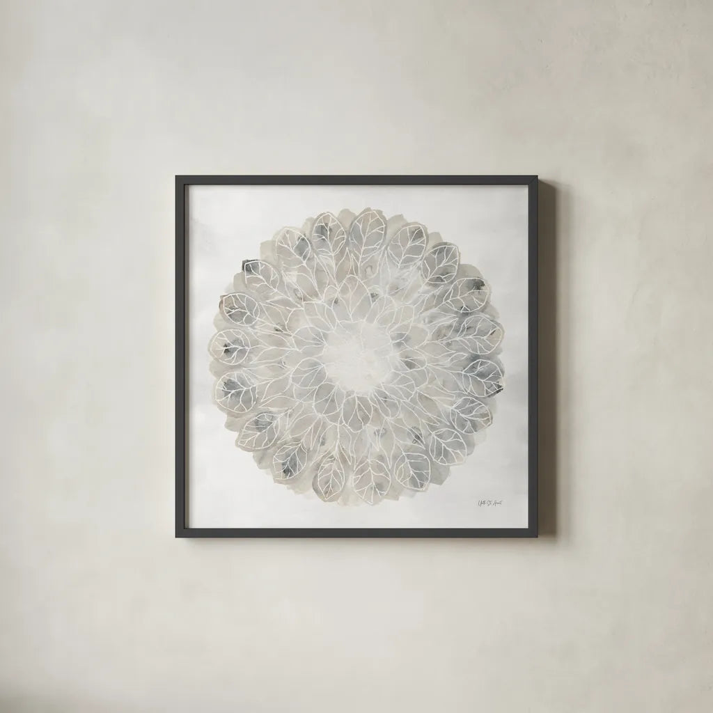Natures Pinwheel II Texture by Yvette St. Amant. Shown in a sleek black glass frame for a contemporary gallery look. Available as an archival giclee rolled canvas, fine art paper, or poster print. SKU 90054a.