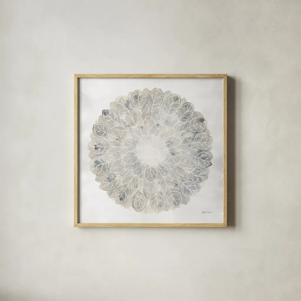 Natures Pinwheel II Texture by Yvette St. Amant. Shown in a natural wood glass frame for a timeless modern aesthetic. Available as an archival giclee rolled canvas, fine art paper, or poster print. SKU 90054a.