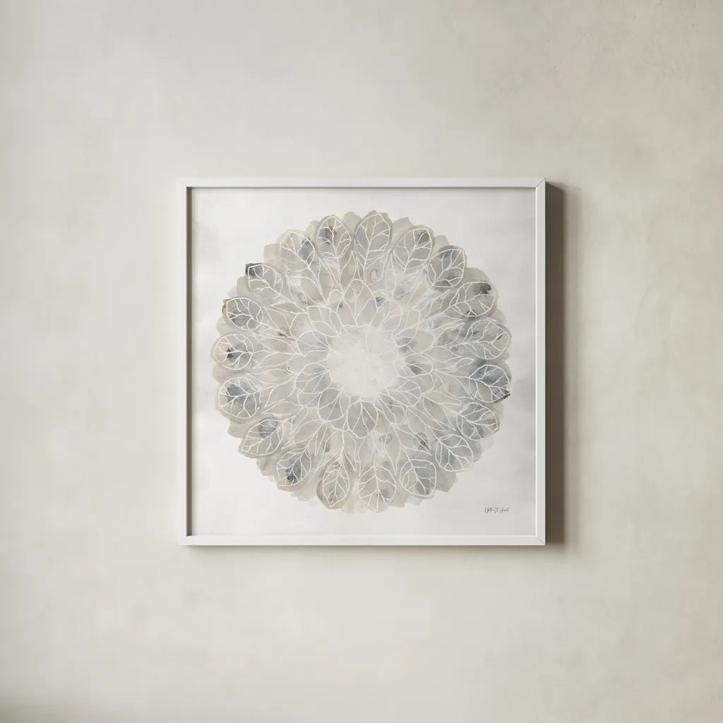 Natures Pinwheel II Texture by Yvette St. Amant. Shown in a crisp white glass frame for a clean and minimalist style. Available as an archival giclee rolled canvas, fine art paper, or poster print. SKU 90054a.