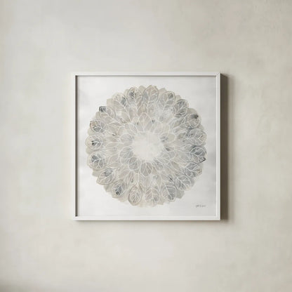 Natures Pinwheel II Texture by Yvette St. Amant. Shown in a crisp white glass frame for a clean and minimalist style. Available as an archival giclee rolled canvas, fine art paper, or poster print. SKU 90054a.