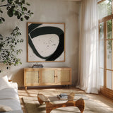 Negative Space I by Yvette St. Amant. Shown in a natural wood frame in a cozy modern living room. Available as an archival giclee rolled canvas, fine art paper, or poster print. SKU 102360a.