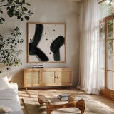 Negative Space II by Yvette St. Amant. Shown in a natural wood frame in a cozy modern living room. Available as an archival giclee rolled canvas, fine art paper, or poster print. SKU 102361a.