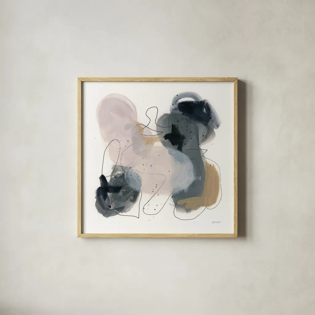 Organized Chaos by Yvette St. Amant. Shown in a natural wood glass frame for a timeless modern aesthetic. Available as an archival giclee rolled canvas, fine art paper, or poster print. SKU 95174a.