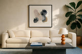 Organized Chaos by Yvette St. Amant. Displayed in a glass frame with matte in a clean modern living room. Available as an archival giclee rolled canvas, fine art paper, or poster print. SKU 95174a.