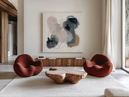 Organized Chaos by Yvette St. Amant. Shown as extra-large giant wall art in a modern living room. Available as an archival giclee rolled canvas, fine art paper, or poster print. SKU 95174a.