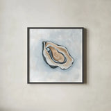Oyster with Pearl I by Yvette St. Amant. Shown in a sleek black glass frame for a contemporary gallery look. Available as an archival giclee rolled canvas, fine art paper, or poster print. SKU 96225a.