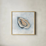 Oyster with Pearl I by Yvette St. Amant. Shown in a natural wood glass frame for a timeless modern aesthetic. Available as an archival giclee rolled canvas, fine art paper, or poster print. SKU 96225a.