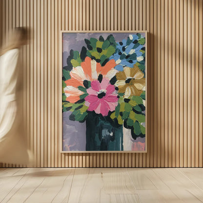 Painterly Florals in Vase I by Yvette St. Amant. shown as over sized large wall art. Available as an archival giclee rolled canvas, fine art paper, or poster print. SKU 88806h.