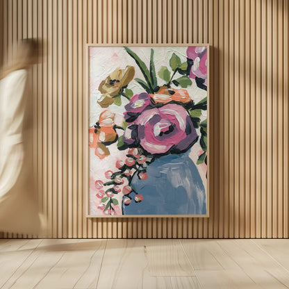 Painterly Florals in Vase II by Yvette St. Amant. shown as over sized large wall art. Available as an archival giclee rolled canvas, fine art paper, or poster print. SKU 88807h.