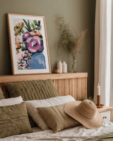 Painterly Florals in Vase II by Yvette St. Amant. shown as a paper print in a natural frame. Available as a archival giclee rolled canvas, fine art paper, or poster print. SKU 88807h.