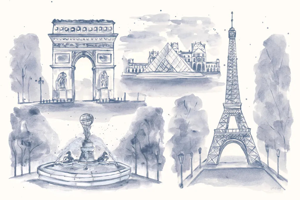 Paris Landmarks by Yvette St. Amant. SKU 94656i. Archival Giclee Fine art print for wall decor.