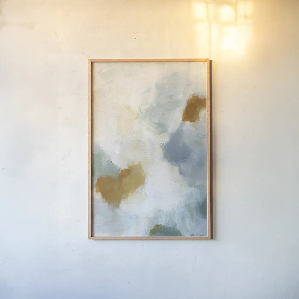 Patch of Gold Abstract I by Yvette St. Amant. shown as a paper print in a natural frame. Available as a archival giclee rolled canvas, fine art paper, or poster print. SKU 88515h.