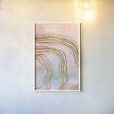 Pink and Gold Abstract I by Yvette St. Amant. shown as a paper print in a white frame. Available as a archival giclee rolled canvas, fine art paper, or poster print. SKU 90983h.