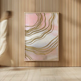 Pink and Gold Abstract II by Yvette St. Amant. shown as over sized large wall art. Available as an archival giclee rolled canvas, fine art paper, or poster print. SKU 90984h.