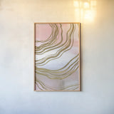 Pink and Gold Abstract II by Yvette St. Amant. shown as a paper print in a natural frame. Available as a archival giclee rolled canvas, fine art paper, or poster print. SKU 90984h.