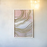 Pink and Gold Abstract II by Yvette St. Amant. shown as a paper print in a white frame. Available as a archival giclee rolled canvas, fine art paper, or poster print. SKU 90984h.