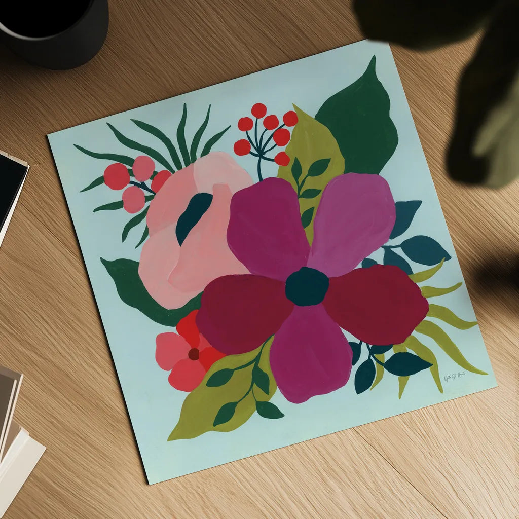 Pretty Florals III by Yvette St. Amant. Shown as a detailed flat fine art print, highlighting archival giclee quality. Available as an archival giclee rolled canvas, fine art paper, or poster print. SKU 93233a.