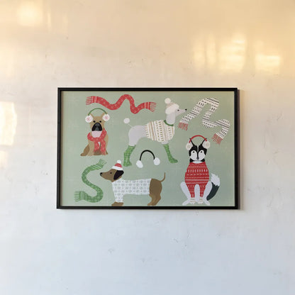 Puppy It's Cold Outside I by Yvette St. Amant. shown as a paper print in a black flame. Available as a archival giclee rolled canvas, fine art paper, or poster print. SKU 97557i.