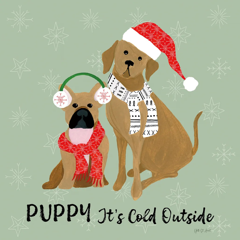 Puppy It's Cold Outside II by Yvette St. Amant. SKU 97558a. Archival Giclee Fine art print for wall decor.
