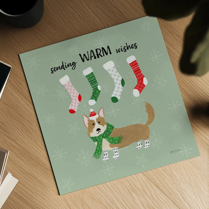 Puppy It's Cold Outside III by Yvette St. Amant. Shown as a detailed flat fine art print, highlighting archival giclee quality. Available as an archival giclee rolled canvas, fine art paper, or poster print. SKU 97559a.