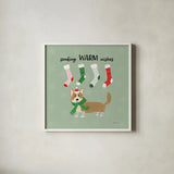 Puppy It's Cold Outside III by Yvette St. Amant. Shown in a crisp white glass frame for a clean and minimalist style. Available as an archival giclee rolled canvas, fine art paper, or poster print. SKU 97559a.