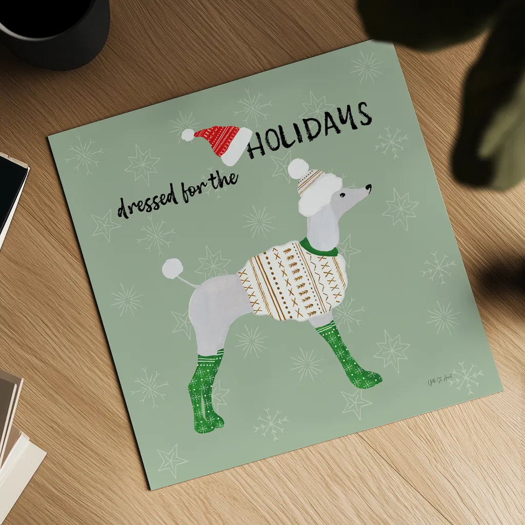 Puppy It's Cold Outside IV by Yvette St. Amant. Shown as a detailed flat fine art print, highlighting archival giclee quality. Available as an archival giclee rolled canvas, fine art paper, or poster print. SKU 97560a.