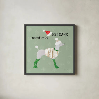 Puppy It's Cold Outside IV by Yvette St. Amant. Shown in a sleek black glass frame for a contemporary gallery look. Available as an archival giclee rolled canvas, fine art paper, or poster print. SKU 97560a.