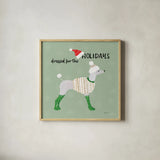 Puppy It's Cold Outside IV by Yvette St. Amant. Shown in a natural wood glass frame for a timeless modern aesthetic. Available as an archival giclee rolled canvas, fine art paper, or poster print. SKU 97560a.
