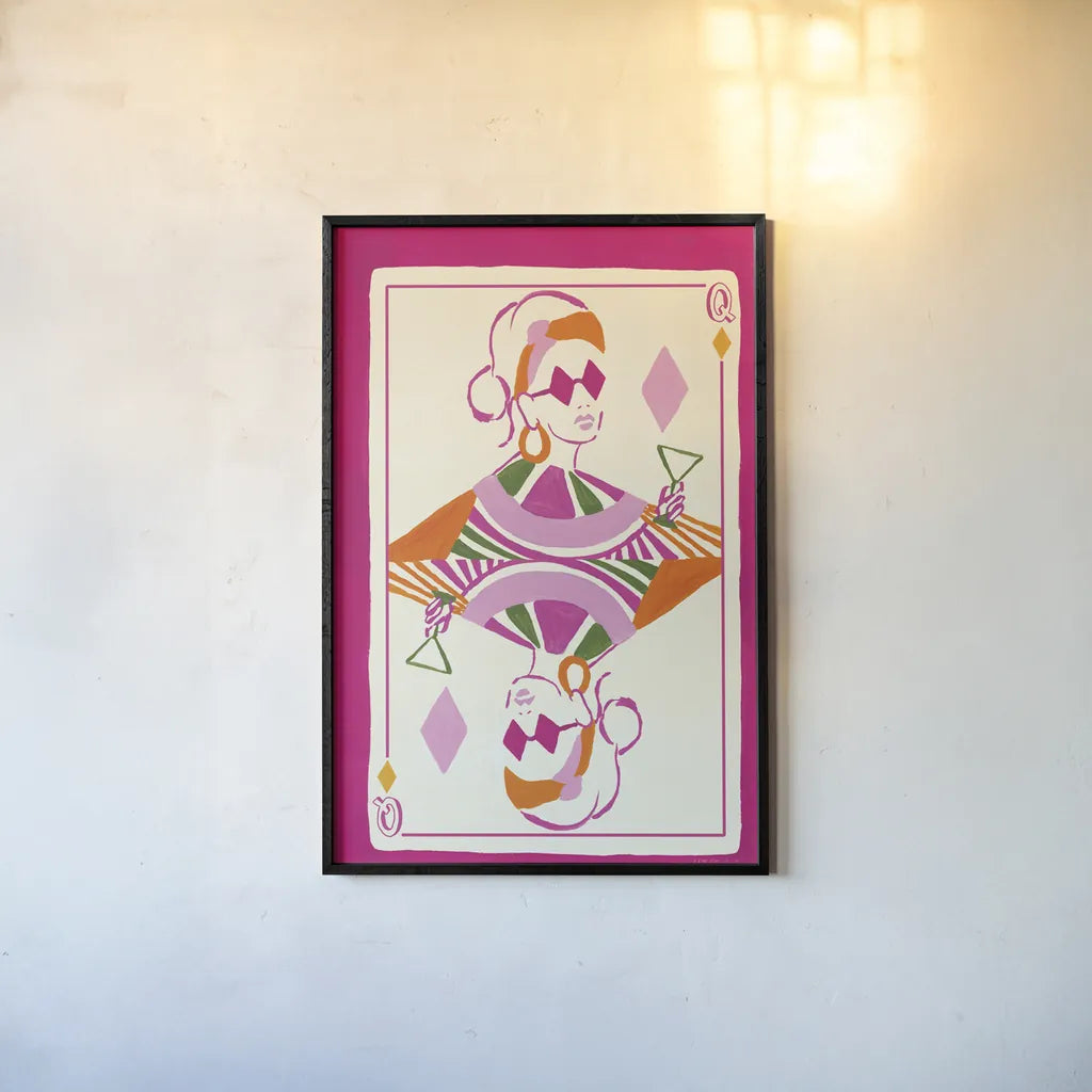 Queen of Diamonds by Yvette St. Amant. shown as a paper print in a black flame. Available as a archival giclee rolled canvas, fine art paper, or poster print. SKU 92234h.