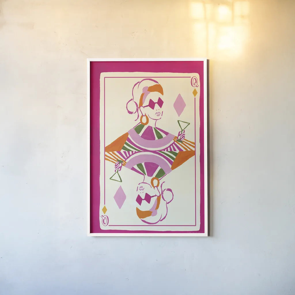 Queen of Diamonds by Yvette St. Amant. shown as a paper print in a white frame. Available as a archival giclee rolled canvas, fine art paper, or poster print. SKU 92234h.