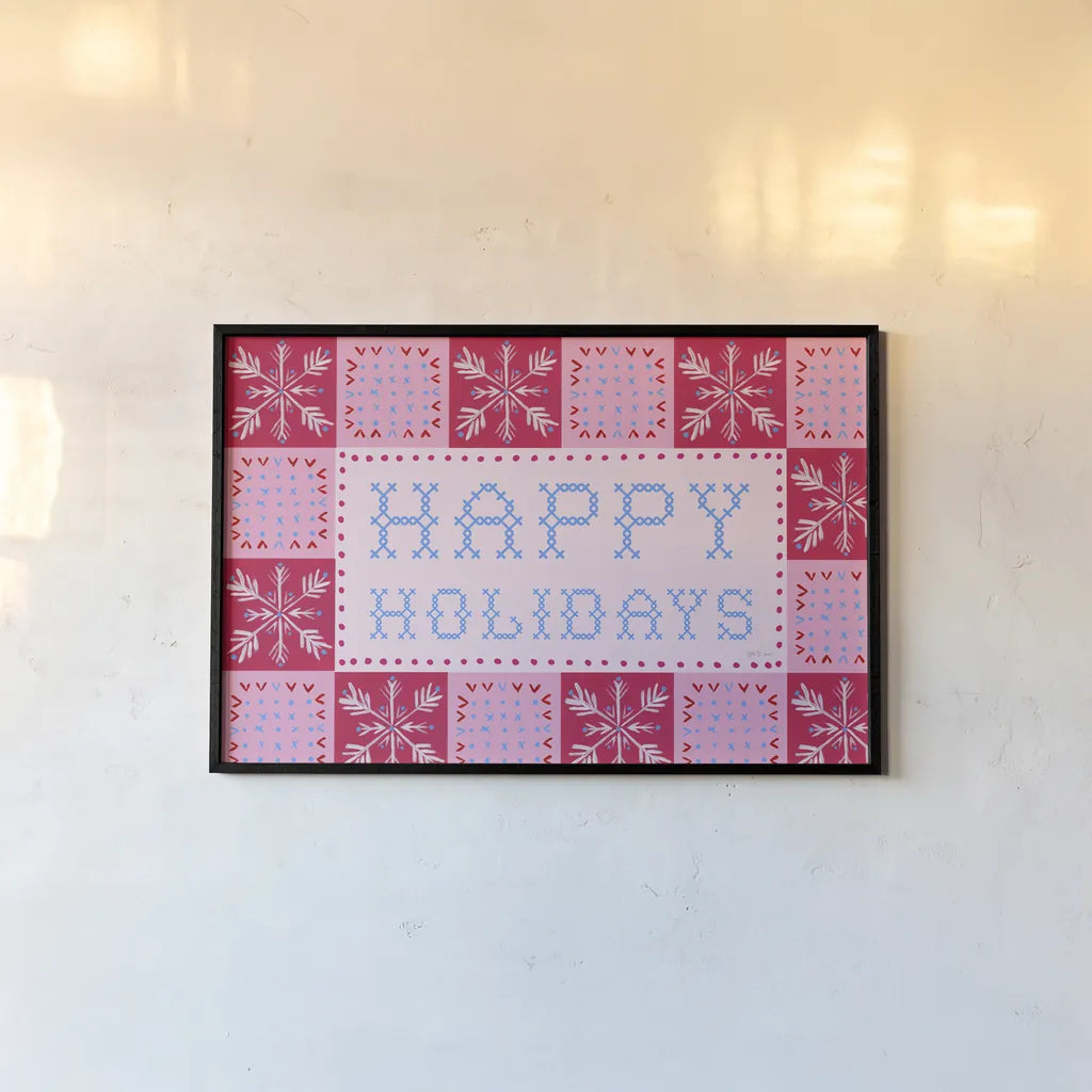 Quilted Christmas I by Yvette St. Amant. shown as a paper print in a black flame. Available as a archival giclee rolled canvas, fine art paper, or poster print. SKU 102824i.