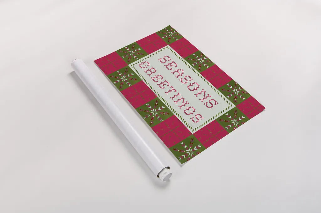 Quilted Christmas II by Yvette St. Amant. shown as a rolled paper print. Available as archival giclee rolled canvas, fine art paper, or poster print. SKU 102825i.