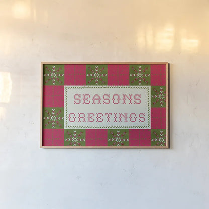 Quilted Christmas II by Yvette St. Amant. shown as a paper print in a natural frame. Available as a archival giclee rolled canvas, fine art paper, or poster print. SKU 102825i.