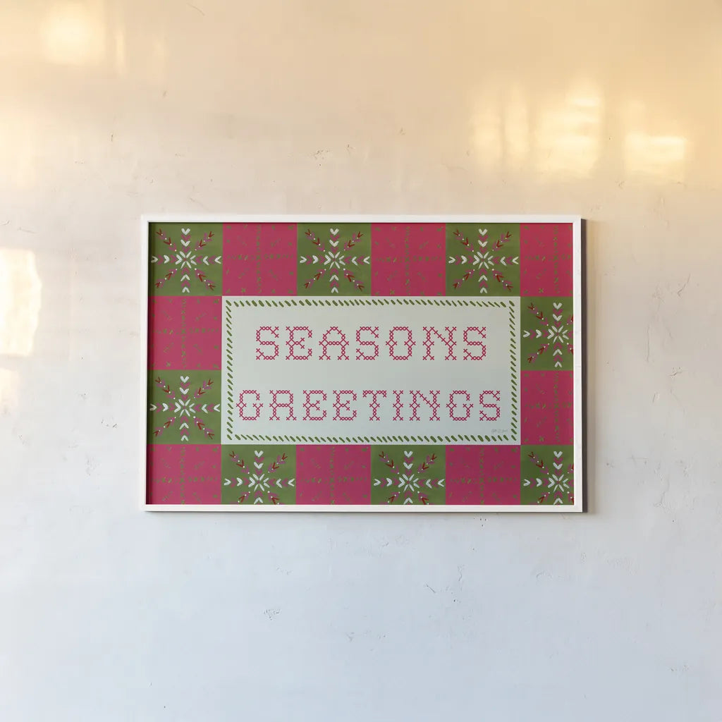 Quilted Christmas II by Yvette St. Amant. shown as a paper print in a white frame. Available as a archival giclee rolled canvas, fine art paper, or poster print. SKU 102825i.