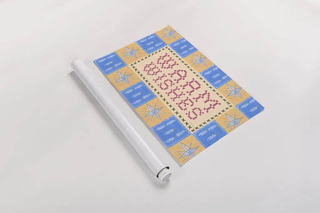 Quilted Christmas III by Yvette St. Amant. shown as a rolled paper print. Available as archival giclee rolled canvas, fine art paper, or poster print. SKU 102826i.