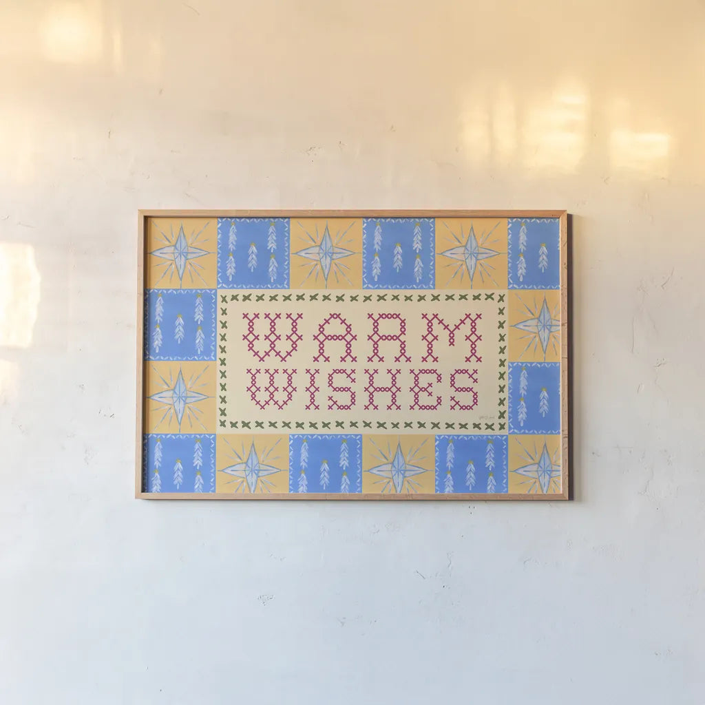 Quilted Christmas III by Yvette St. Amant. shown as a paper print in a natural frame. Available as a archival giclee rolled canvas, fine art paper, or poster print. SKU 102826i.