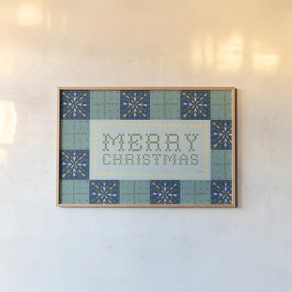 Quilted Christmas IV by Yvette St. Amant. shown as a paper print in a natural frame. Available as a archival giclee rolled canvas, fine art paper, or poster print. SKU 102827i.