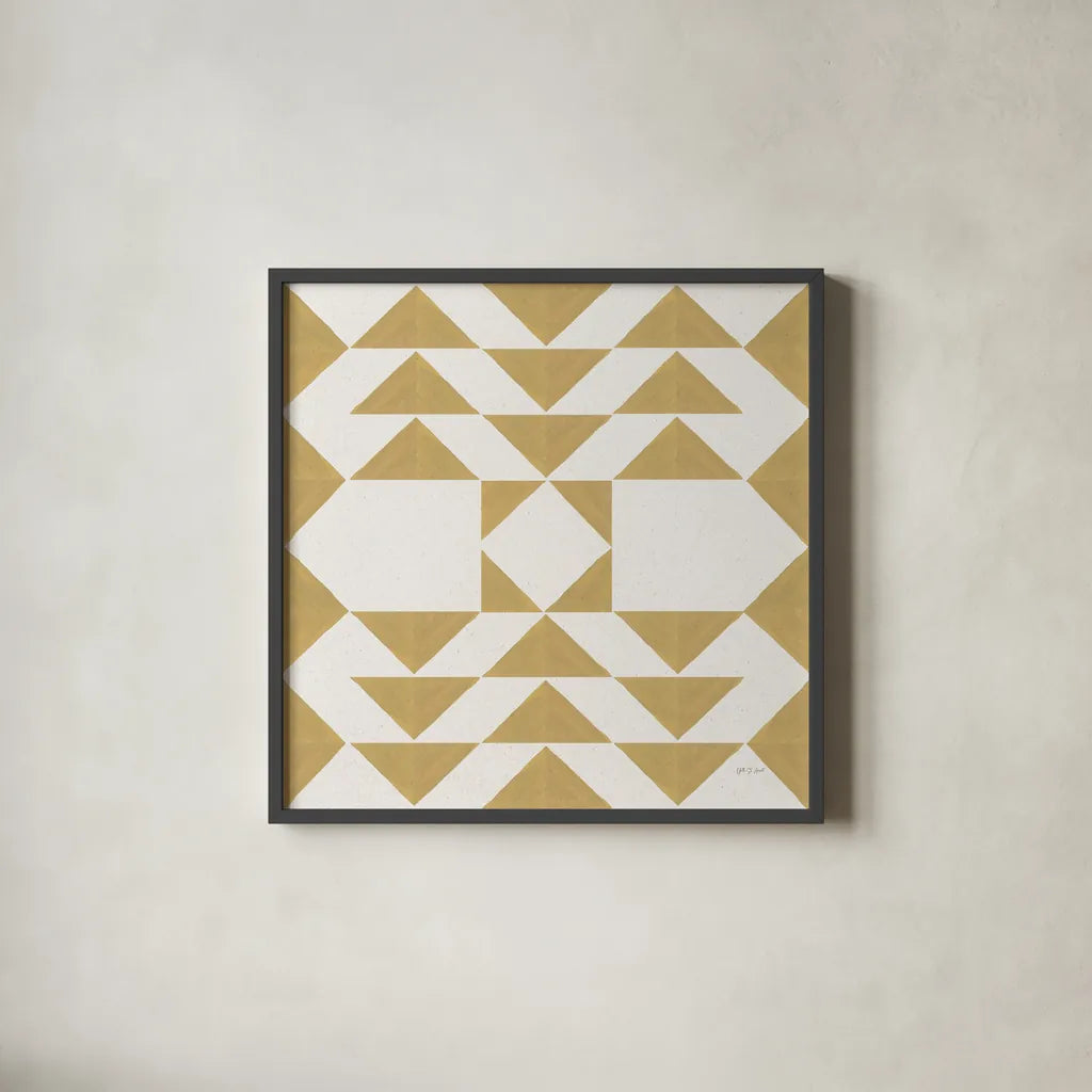 Quilted I by Yvette St. Amant. Shown in a sleek black glass frame for a contemporary gallery look. Available as an archival giclee rolled canvas, fine art paper, or poster print. SKU 95306a.