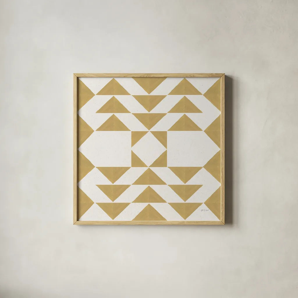 Quilted I by Yvette St. Amant. Shown in a natural wood glass frame for a timeless modern aesthetic. Available as an archival giclee rolled canvas, fine art paper, or poster print. SKU 95306a.