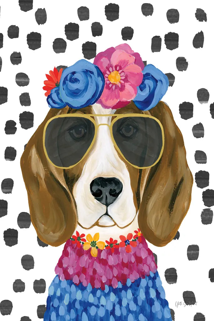 Reagle Beagle Polka Dot Background by Yvette St. Amant. SKU 101261h. Archival Giclee Fine art print for wall decor.