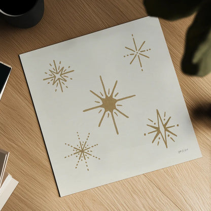 Serene Escapes Gold Stars by Yvette St. Amant. Shown as a detailed flat fine art print, highlighting archival giclee quality. Available as an archival giclee rolled canvas, fine art paper, or poster print. SKU 91057a.