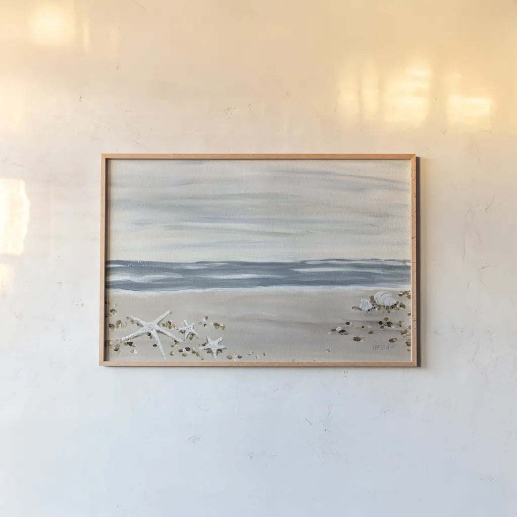 Shells by the Shore by Yvette St. Amant. shown as a paper print in a natural frame. Available as a archival giclee rolled canvas, fine art paper, or poster print. SKU 88521i.