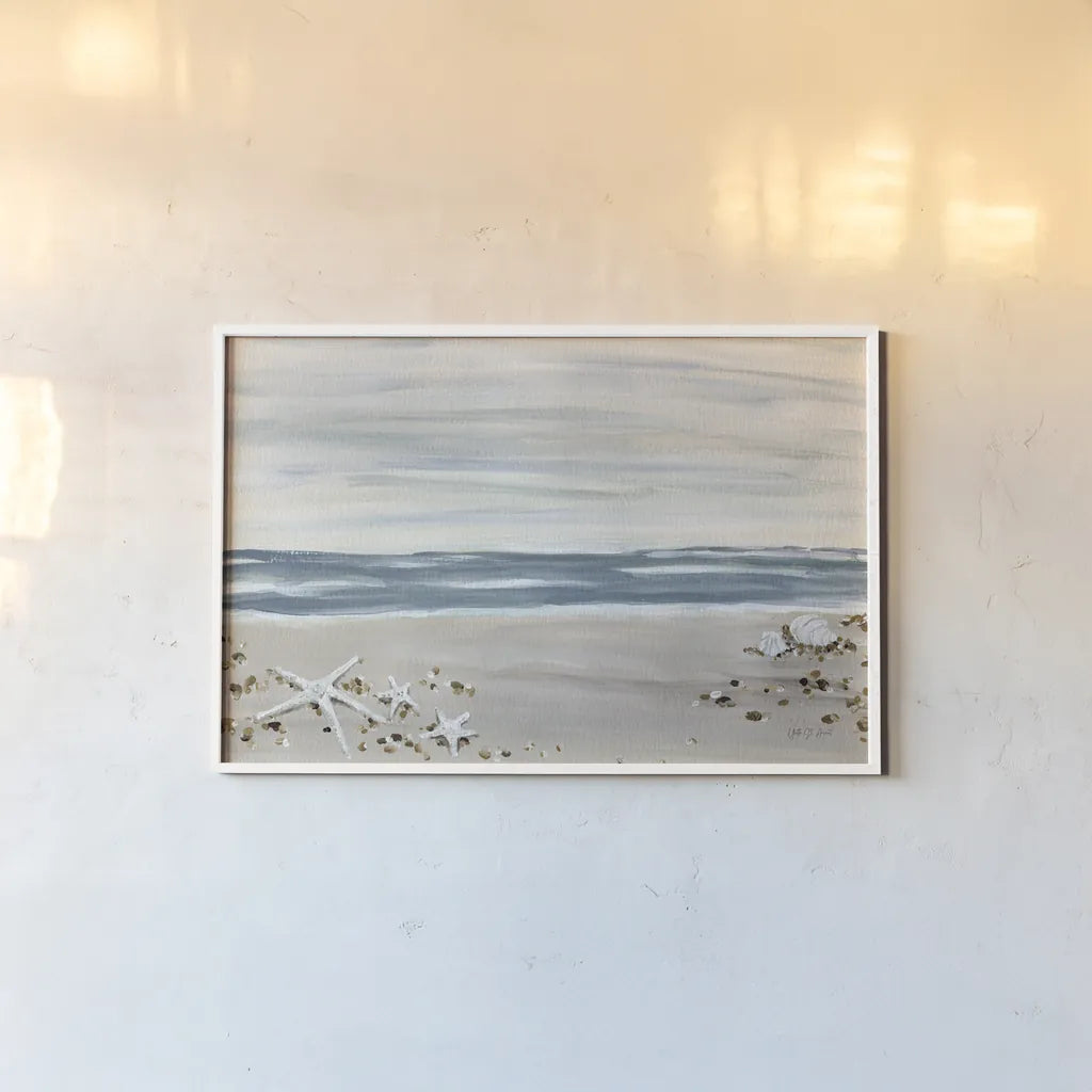 Shells by the Shore by Yvette St. Amant. shown as a paper print in a white frame. Available as a archival giclee rolled canvas, fine art paper, or poster print. SKU 88521i.