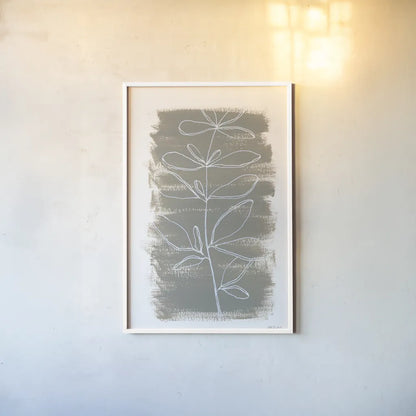 Simple Sprigs of Basil by Yvette St. Amant. shown as a paper print in a white frame. Available as a archival giclee rolled canvas, fine art paper, or poster print. SKU 93602h.
