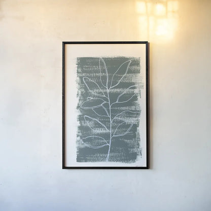 Simple Sprigs of Bay Leaf by Yvette St. Amant. shown as a paper print in a black flame. Available as a archival giclee rolled canvas, fine art paper, or poster print. SKU 93599h.