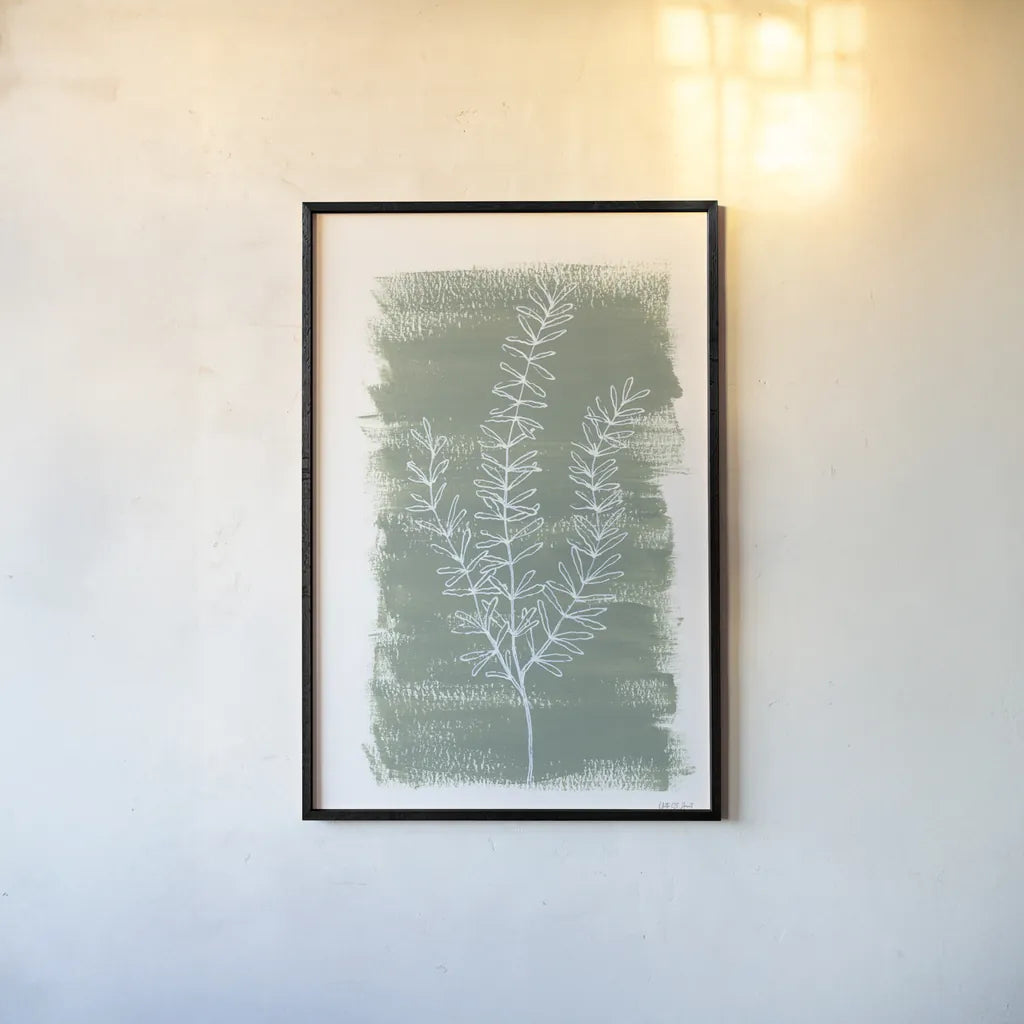 Simple Sprigs of Rosemary by Yvette St. Amant. shown as a paper print in a black flame. Available as a archival giclee rolled canvas, fine art paper, or poster print. SKU 93601h.