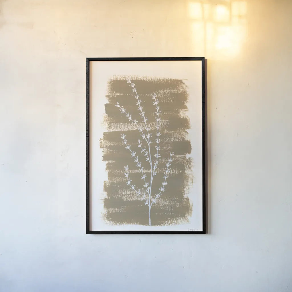 Simple Sprigs of Thyme by Yvette St. Amant. shown as a paper print in a black flame. Available as a archival giclee rolled canvas, fine art paper, or poster print. SKU 93600h.