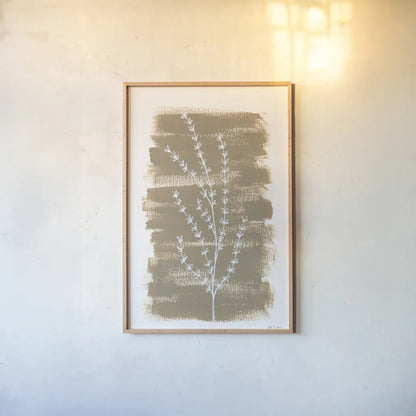 Simple Sprigs of Thyme by Yvette St. Amant. shown as a paper print in a natural frame. Available as a archival giclee rolled canvas, fine art paper, or poster print. SKU 93600h.